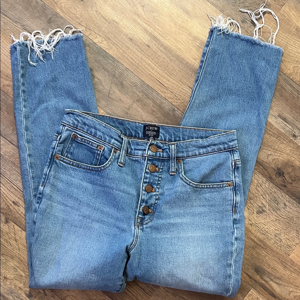NWOT J. Crew Frayed Hem, cropped , button fly Jeans sz 28